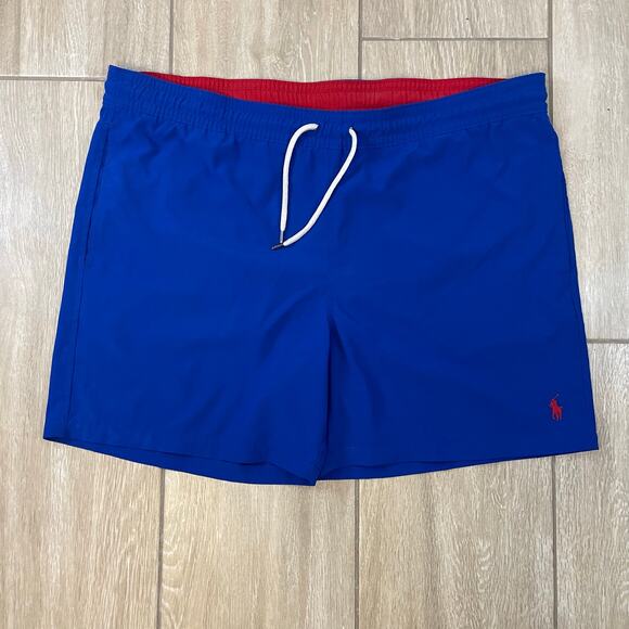 Polo Ralph Lauren Swim Trunks Men’s Large Blue Red Mesh Lined Drawstring Logo - Picture 1 of 12